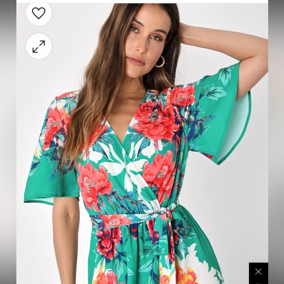 Lulu’s Still In Paradise Green Floral Print Maxi Dress- L - Picture 3 of 7